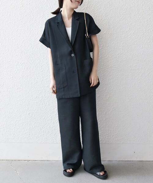 SHIPS any（シップス エニィ）の「SHIPS any:〈手洗い可能〉カラミ メッシュ サイドライン イージー ワイド パンツ（その他パンツ・レディース・ネイビー/ホワイト・ONE SIZE）」の9枚目の写真