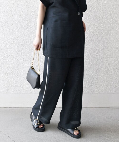 SHIPS any（シップス エニィ）の「SHIPS any:〈手洗い可能〉カラミ メッシュ サイドライン イージー ワイド パンツ（その他パンツ・レディース・ネイビー/ホワイト・ONE SIZE）」の12枚目の写真