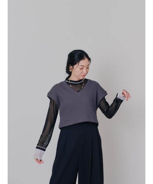 DOLLUPOOPS（ドールアップウップス）の「ヘム2WAYワッフルベスト（ベスト・レディース・ブラウン/チャコール・38）」の12枚目の写真