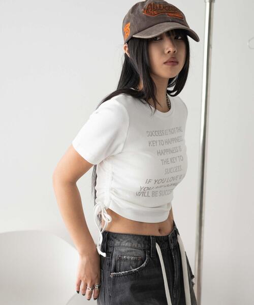 WEGO(ウィゴー)の「WEGO/グラフィックサイドドロストリブちびT(Tシャツ/カットソー・レディース・ホワイト/スミクロ・FREE)」の9枚目の写真