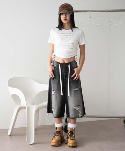 WEGO(ウィゴー)の「WEGO/グラフィックサイドドロストリブちびT(Tシャツ/カットソー・レディース・ホワイト/スミクロ・FREE)」の10枚目の写真