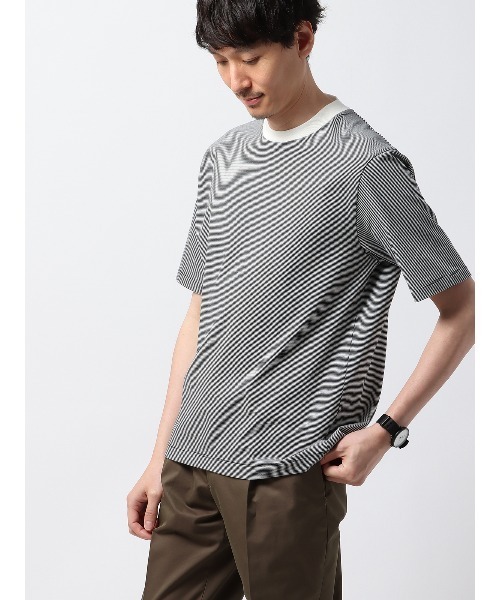 SUIT SQUARE(スーツスクエア)の「オフィT Tシャツ 半袖 ウォッシャブル マイクロボーダー コットン(Tシャツ/カットソー・メンズ・ネイビー系/ホワイト系・S/LL/L/M)」の1枚目の写真