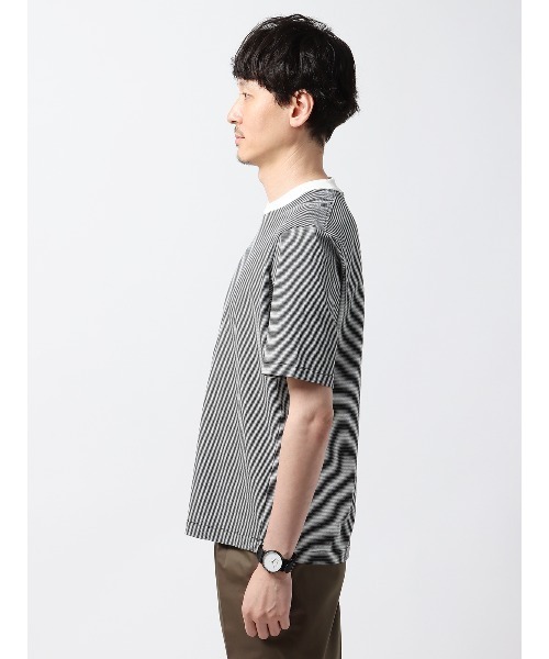 よ*ー様 Drawer ドゥロワー コットン フリンジボーダー 半袖 Tシャツ オフィT Tシャツ 半袖 ウォッシャブル マイクロボーダー