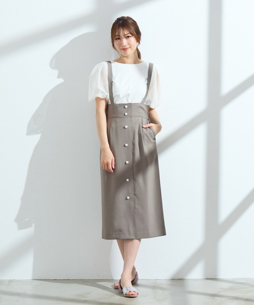 Rose Tiara(ローズティアラ)の「【手洗いOK】サスペンダー付きセミタイトスカート(スカート・レディース・ベージュ/ネイビー・38/42/46/40)」の3枚目の写真