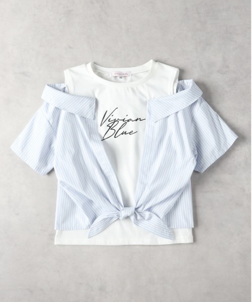 Right-on（ライトオン）の「【VIVIAN BLUE】肩あきドッキングシャツ（その他トップス・キッズ・ブラック/サックスブルー・140/150/160/130）」の2枚目の写真