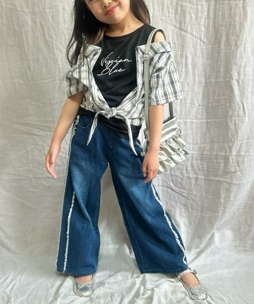 Right-on（ライトオン）の「【VIVIAN BLUE】肩あきドッキングシャツ（その他トップス・キッズ・ブラック/サックスブルー・140/150/160/130）」の12枚目の写真