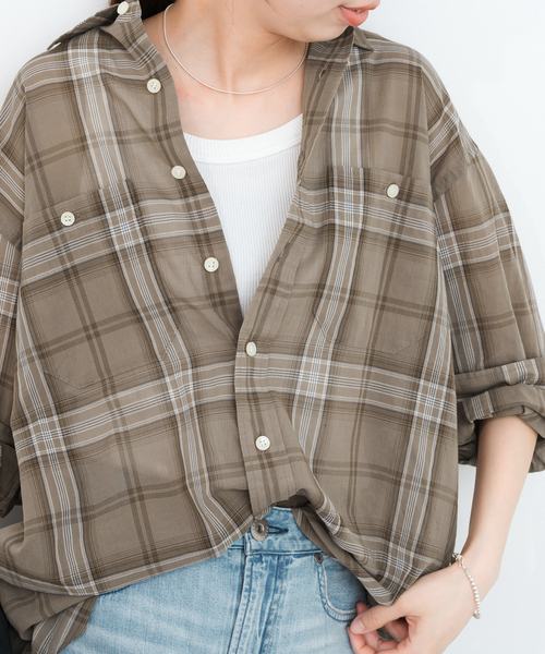 【Spick and Span】コットンボイルチェックシャツ　ベージュベース スピックアンドスパン コットンボイルチェックシャツ ベージュベース