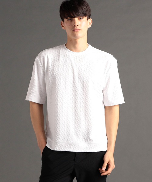 MONSIEUR NICOLE(ムッシュニコル)の「ジオメトリックジャカード クルーネックTシャツ(Tシャツ/カットソー・メンズ・ブラック/ラベンダー/ホワイト・LARGE/MEDIUM/X-LARGE)」の1枚目の写真