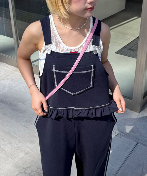 CIAOPANIC（チャオパニック）の「スウェットフリルサロペット（サロペット/オーバーオール・レディース・レッド/ネイビー/オフホワイト/グレー・0/1）」の4枚目の写真