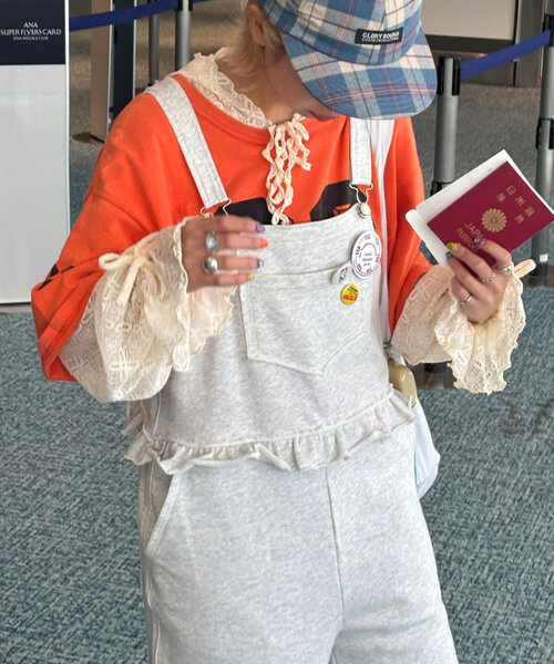 CIAOPANIC（チャオパニック）の「スウェットフリルサロペット（サロペット/オーバーオール・レディース・レッド/ネイビー/オフホワイト/グレー・0/1）」の5枚目の写真