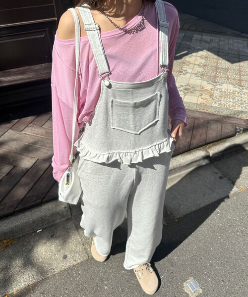 CIAOPANIC（チャオパニック）の「スウェットフリルサロペット（サロペット/オーバーオール・レディース・レッド/ネイビー/オフホワイト/グレー・0/1）」の9枚目の写真