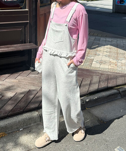 CIAOPANIC（チャオパニック）の「スウェットフリルサロペット（サロペット/オーバーオール・レディース・レッド/ネイビー/オフホワイト/グレー・0/1）」の10枚目の写真