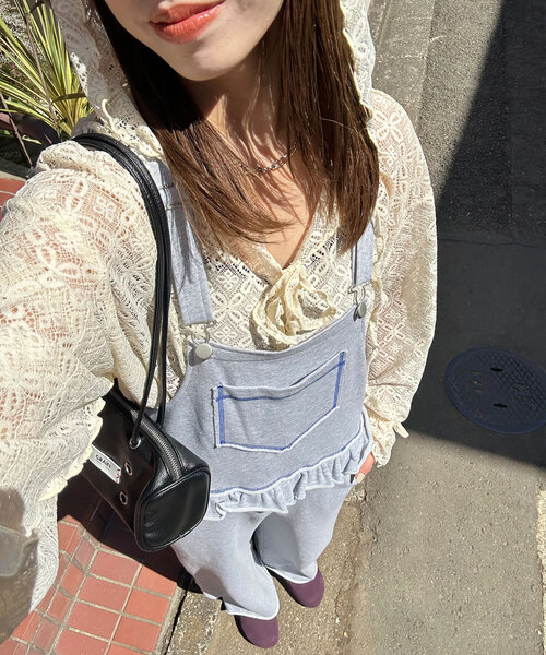 CIAOPANIC（チャオパニック）の「スウェットフリルサロペット（サロペット/オーバーオール・レディース・レッド/ネイビー/オフホワイト/グレー・0/1）」の15枚目の写真