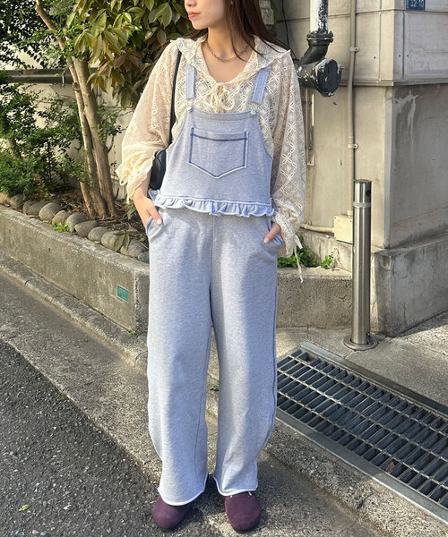 CIAOPANIC（チャオパニック）の「スウェットフリルサロペット（サロペット/オーバーオール・レディース・レッド/ネイビー/オフホワイト/グレー・0/1）」の18枚目の写真