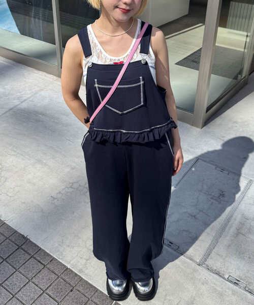 CIAOPANIC（チャオパニック）の「スウェットフリルサロペット（サロペット/オーバーオール・レディース・レッド/ネイビー/オフホワイト/グレー・0/1）」の21枚目の写真