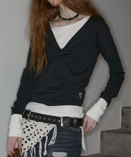 tシャツ 「NOT KNOWING」Back Strap Layered Top / 「ノットノーイング」バックストラップレイヤード長袖Tシャツ レデ NOT KNOWING】Back Strap Layered Top / 【ノットノーイング