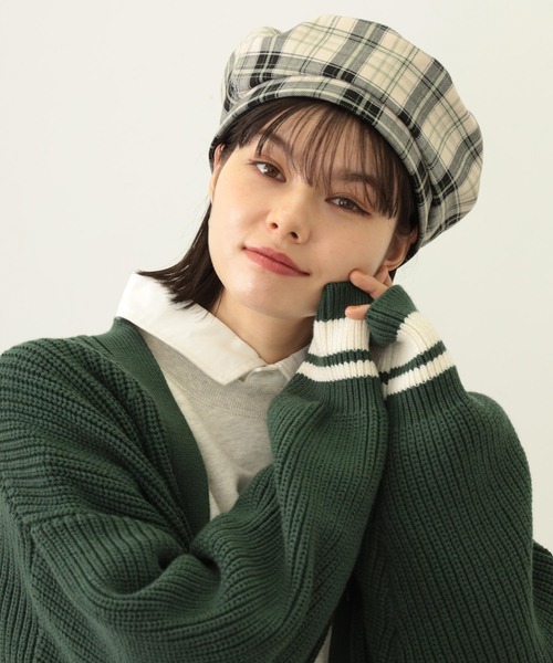 MILKFED.（ミルクフェド）の「LOGO PLAID BERET（ハンチング/ベレー帽・レディース・ホワイト/ベージュ/イエロー・ONE SIZE）」の4枚目の写真