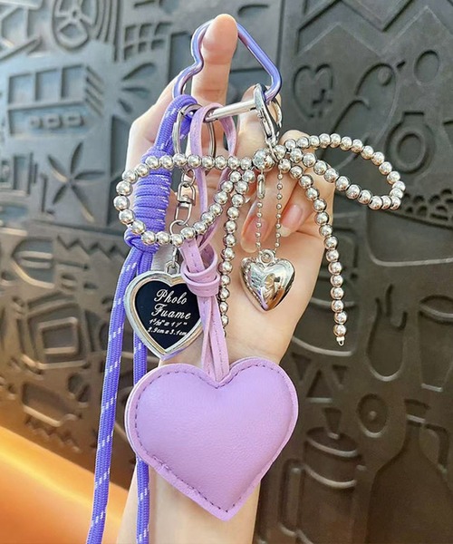 2026新色追加】ハートモチーフ ビーズ リボン カラビナ マルチチャーム