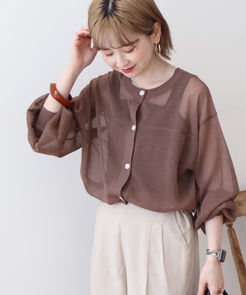 AMERICAN HOLIC（アメリカンホリック）の「【WEB限定】接触冷感2WAYシアーニットカーディガン（カーディガン/ボレロ・レディース・ピンク/ブラウン/ブラック/オフホワイト・M/L）」の3枚目の写真