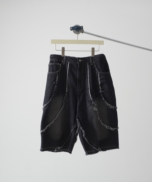 Revo.（レボ）の「【選べる2デザイン】9.5oz デニム バイアス＆トライバル フリンジデザイン 5ポケット ワイド ショーツ/ハーフパンツ（デニムパンツ・メンズ・ブラック系1/ネイビー系1/ブラック系/ネイビー系・M/L）」の7枚目の写真