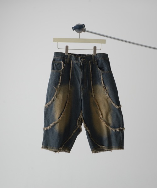 Revo.（レボ）の「【選べる2デザイン】9.5oz デニム バイアス＆トライバル フリンジデザイン 5ポケット ワイド ショーツ/ハーフパンツ（デニムパンツ・メンズ・ブラック系1/ネイビー系1/ブラック系/ネイビー系・M/L）」の8枚目の写真