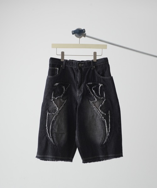 Revo.（レボ）の「【選べる2デザイン】9.5oz デニム バイアス＆トライバル フリンジデザイン 5ポケット ワイド ショーツ/ハーフパンツ（デニムパンツ・メンズ・ブラック系1/ネイビー系1/ブラック系/ネイビー系・M/L）」の9枚目の写真