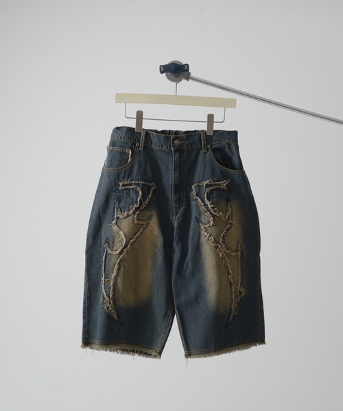 Revo.（レボ）の「【選べる2デザイン】9.5oz デニム バイアス＆トライバル フリンジデザイン 5ポケット ワイド ショーツ/ハーフパンツ（デニムパンツ・メンズ・ブラック系1/ネイビー系1/ブラック系/ネイビー系・M/L）」の10枚目の写真