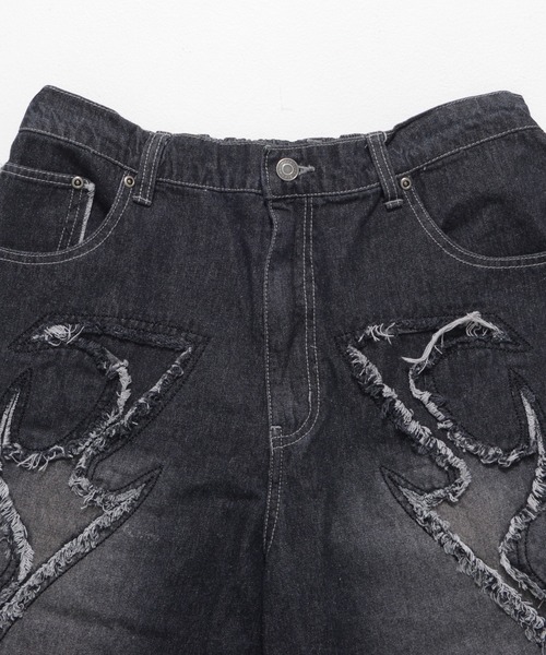 Revo.（レボ）の「【選べる2デザイン】9.5oz デニム バイアス＆トライバル フリンジデザイン 5ポケット ワイド ショーツ/ハーフパンツ（デニムパンツ・メンズ・ブラック系1/ネイビー系1/ブラック系/ネイビー系・M/L）」の11枚目の写真