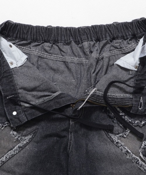 Revo.（レボ）の「【選べる2デザイン】9.5oz デニム バイアス＆トライバル フリンジデザイン 5ポケット ワイド ショーツ/ハーフパンツ（デニムパンツ・メンズ・ブラック系1/ネイビー系1/ブラック系/ネイビー系・M/L）」の13枚目の写真