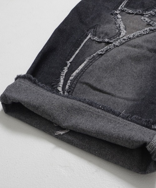 Revo.（レボ）の「【選べる2デザイン】9.5oz デニム バイアス＆トライバル フリンジデザイン 5ポケット ワイド ショーツ/ハーフパンツ（デニムパンツ・メンズ・ブラック系1/ネイビー系1/ブラック系/ネイビー系・M/L）」の16枚目の写真