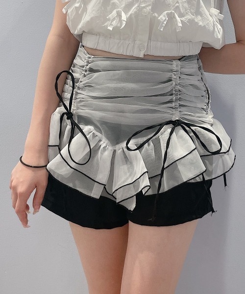 PAIN（ペイン）の「オーガンジーレイヤードショートパンツ（その他パンツ・レディース・ブラック/ホワイト/ネイビー・FREE）」の3枚目の写真