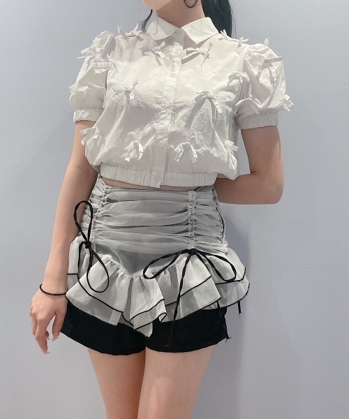 PAIN（ペイン）の「オーガンジーレイヤードショートパンツ（その他パンツ・レディース・ブラック/ホワイト/ネイビー・FREE）」の9枚目の写真