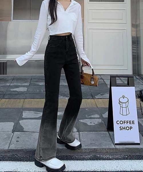 shoppinggo(ショッピングゴー)の「フレアパンツ デニムパンツ グラデーション(デニムパンツ・レディース・グレー・L/M)」の9枚目の写真