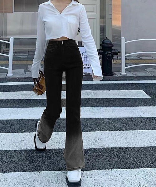 shoppinggo(ショッピングゴー)の「フレアパンツ デニムパンツ グラデーション(デニムパンツ・レディース・グレー・L/M)」の12枚目の写真