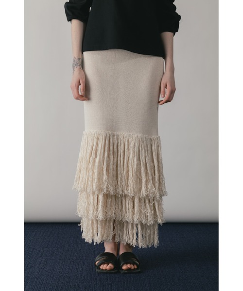 【新品未使用】CINOH/チノ ニットフレアスカート セール】FRINGE KNIT SKIRT（スカート）｜CINOH（チノ）の