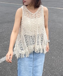 CRB（シーアールビー）の「クロシェ編フリンジベスト（ニット/セーター）」