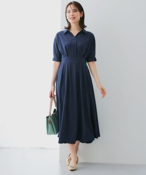 7days Life Styling（セブンデイズライフスタイリング）の「カットソー素材スキッパーウエスト切替ワンピース（ワンピース・レディース・ネイビー/ブルー系・S/M/L/LL）」の2枚目の写真