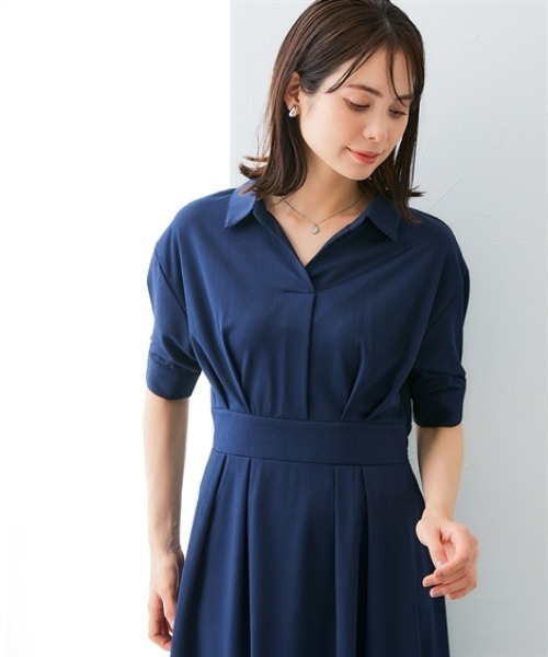 7days Life Styling（セブンデイズライフスタイリング）の「カットソー素材スキッパーウエスト切替ワンピース（ワンピース・レディース・ネイビー/ブルー系・S/M/L/LL）」の3枚目の写真