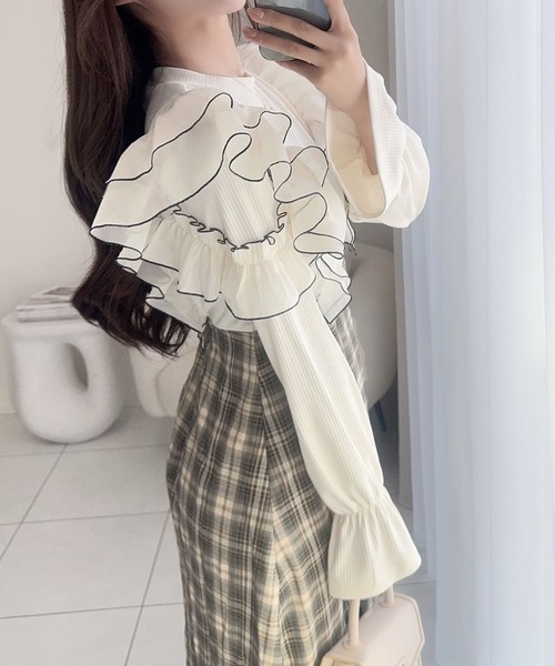 mily bilet(ミウィビレット)の「【mily bilet】シアー生地とフリルで華やかさをプラスしたドッキングワンピース(ワンピース・レディース・ブラック/アイボリー・LARGE/MEDIUM/SMALL/X-LARGE)」の4枚目の写真