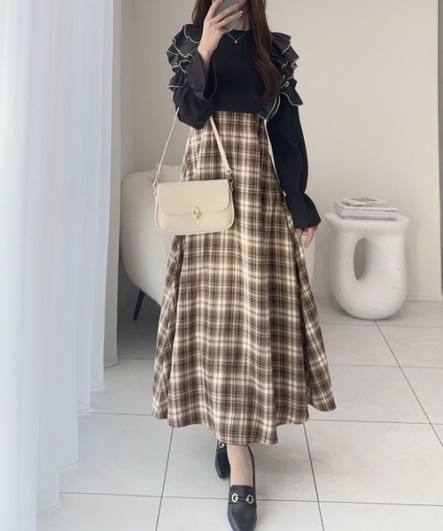mily bilet(ミウィビレット)の「【mily bilet】シアー生地とフリルで華やかさをプラスしたドッキングワンピース(ワンピース・レディース・ブラック/アイボリー・LARGE/MEDIUM/SMALL/X-LARGE)」の5枚目の写真