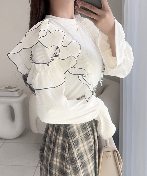 mily bilet(ミウィビレット)の「【mily bilet】シアー生地とフリルで華やかさをプラスしたドッキングワンピース(ワンピース・レディース・ブラック/アイボリー・LARGE/MEDIUM/SMALL/X-LARGE)」の3枚目の写真