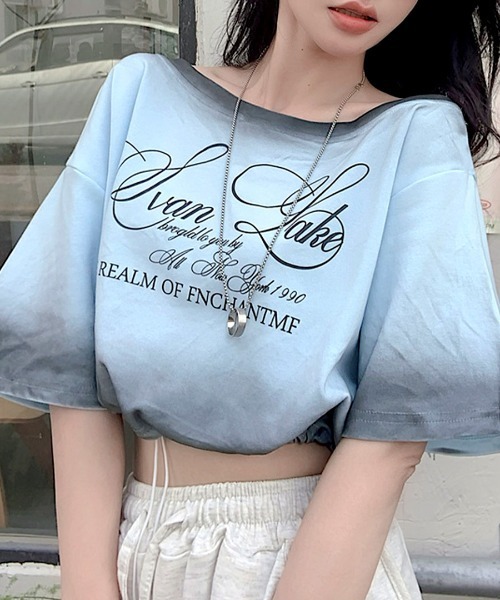 スプレー加工裾ドロストロゴプリントTシャツ（Tシャツ