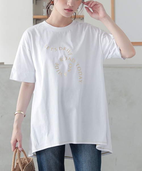n'OrLABEL(ノアールレーベル)の「箔ロゴプリントフレアカットソー(Tシャツ/カットソー・レディース・オフホワイト/チャコール/ベージュ・2/1)」の8枚目の写真
