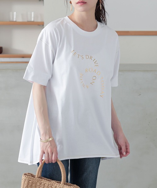 n'OrLABEL(ノアールレーベル)の「箔ロゴプリントフレアカットソー(Tシャツ/カットソー・レディース・オフホワイト/チャコール/ベージュ・2/1)」の7枚目の写真