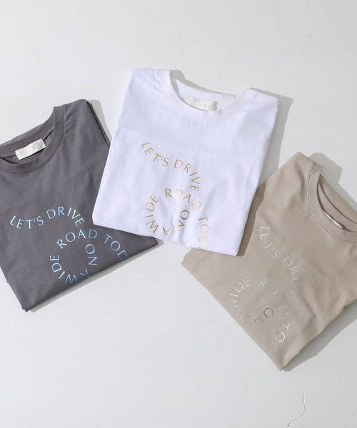 n'OrLABEL(ノアールレーベル)の「箔ロゴプリントフレアカットソー(Tシャツ/カットソー・レディース・オフホワイト/チャコール/ベージュ・2/1)」の6枚目の写真
