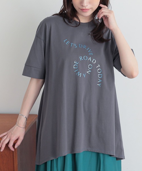 n'OrLABEL(ノアールレーベル)の「箔ロゴプリントフレアカットソー(Tシャツ/カットソー・レディース・オフホワイト/チャコール/ベージュ・2/1)」の11枚目の写真