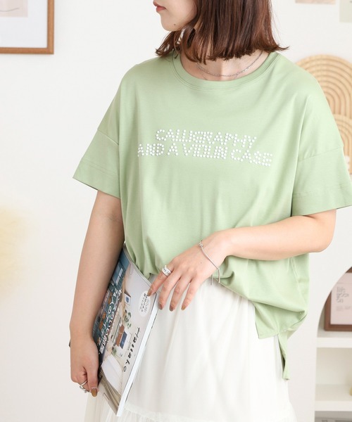 BRODIAEA(ブローディア)の「BRODIAEA つぶつぶパールロゴ半袖Tシャツ(Tシャツ/カットソー・レディース・ライトグリーン/ベージュ/ブラック/ピンク・40)」の13枚目の写真