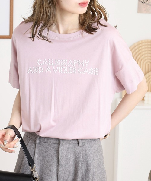 tシャツ BRODIAEA 歯ブラシ加工カラフルロゴ半袖Tシャツ レディース tシャツ BRODIAEA フラワー線画プリント 極サラTシャツ