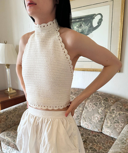 EDIT. FOR LULU（エディットフォールル）の「petite LULU クロシェホルタートップ（ニット/セーター・レディース・ブラック/ホワイト・FREE）」の3枚目の写真