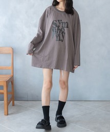 前プリントビックシルエットロングTシャツ カットソー